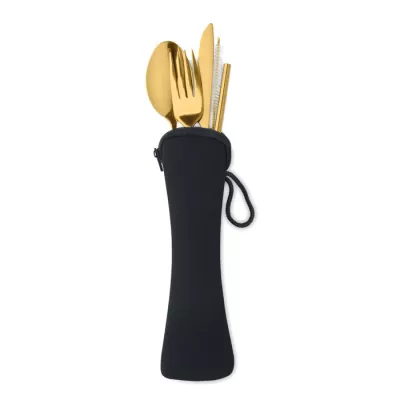 Sztućce stalowe ze słomką w etui 5 SERVICE - Matowy Zloty (MO6149-98)