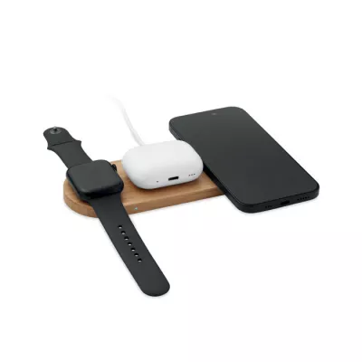 Stacja ładująca 3 w 1 15W w bambusowym etui RECPAD - Drewna (MO2729-40)