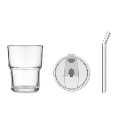 Kubek szklany ze słomką 400 ml SIP - Przezroczysty (MO2502-22)