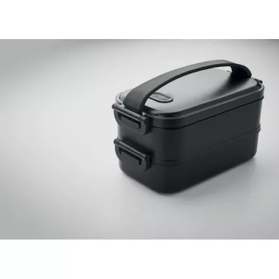 Lunchbox dwupoziomowy 2x800 ml z klamrami IDOLUNCH - Czarny (MO2119-03)