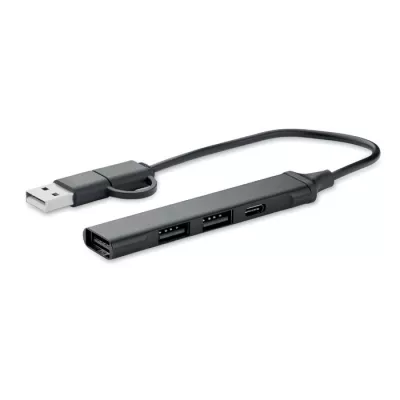Hub USB 4-portowy z aluminium z recyklingu CURRENT - Czarny (MO2294-03)