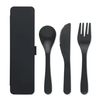 Zestaw 3 sztućców z PP w etui RIGATA - Czarny (MO6661-03)