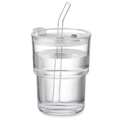 Kubek szklany ze słomką 400 ml SIP - Przezroczysty (MO2502-22)