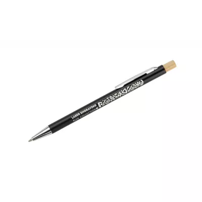 Długopis metalowy z bambusowym przyciskiem KIVO - czarny (19732-02)