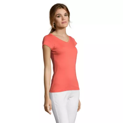 Koszulka damska z dekoltem w serek 150 g/m² Sol's MOON - Koral (S11388-CO)