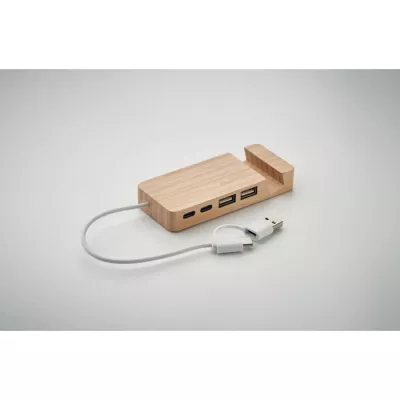 Hub USB 4-portowy w bambusowej obudowie HUBSTAND - Drewna (MO2144-40)