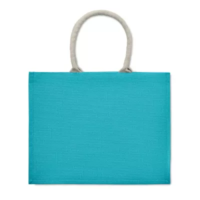 Torba jutowa laminowana z bawełnianymi uchwytami AURA - Turkusowy (MO6443-12)