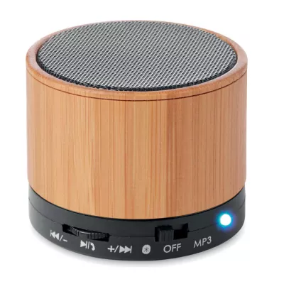 Głośnik w bambusowej obudowie 3W ROUND BAMBOO - Czarny (MO9608-03)