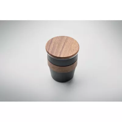 Kubek stalowy z pokrywką z orzecha 350 ml WALNUT - Czarny (MO2322-03)