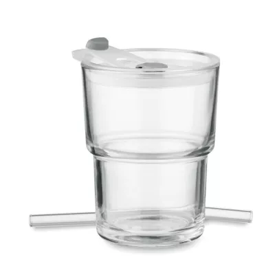 Kubek szklany ze słomką 400 ml SIP - Przezroczysty (MO2502-22)