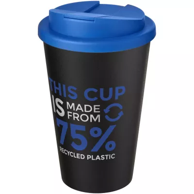 Kubek Americano® Eco z recyklingu o pojemności 350 ml z pokrywą odporną na zalanie - Czarny-Średnioniebieski (21042591)