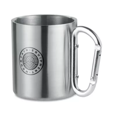 Kubek stalowy dwuścienny z karabinkiem 220 ml TRUMBO - Srebrny Mat (MO8313-16)