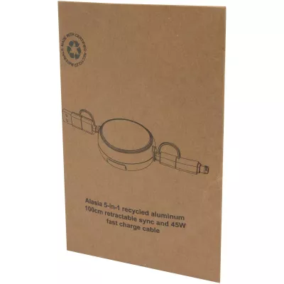 Alasia zwijany kabel do synchronizacji danych i szybkiego ładowania 5 w 1 45 W o długości 100 cm z tworzyw sztucznych i aluminium pochodzących z recyklingu - Czerwony (12442021)