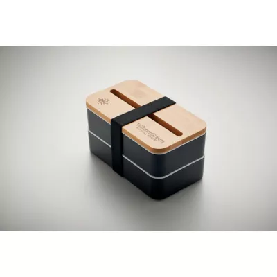 Lunchbox dwupoziomowy 2x400 ml ze sztućcami WINT - Czarny (MO2088-03)