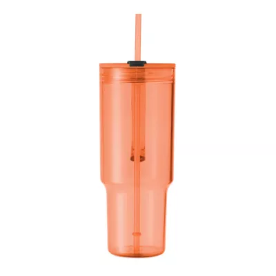 Kubek z RPET ze słomką 1200 ml MUGORA - Przezroczysty Pomaranczowy (MO2964-29)
