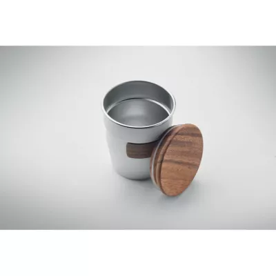 Kubek stalowy z pokrywką z orzecha 350 ml WALNUT - Bialy (MO2322-06)
