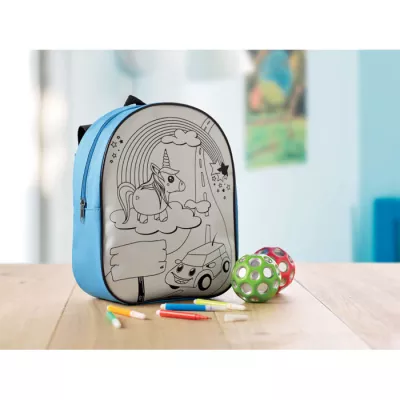 Plecak dziecięcy z mazakami z poliestru BACKSKETCHY - Turkusowy (MO9207-12)