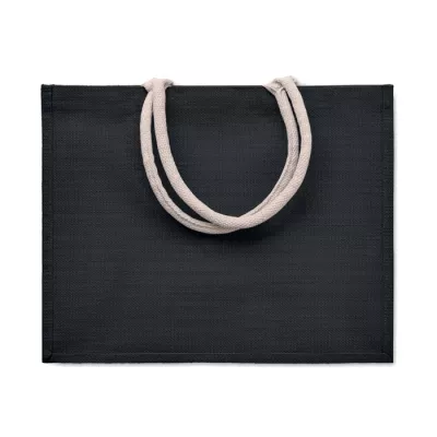 Torba jutowa laminowana z bawełnianymi uchwytami AURA - Czarny (MO6443-03)
