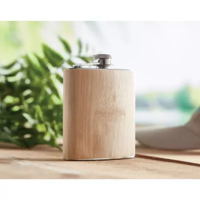 Piersiówka z bambusowym wykończeniem 170 ml HIPHIP - Bezowy (MO6356-13)