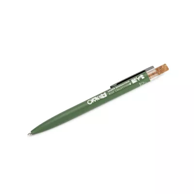 Długopis z recyklingowanego aluminium z korkowym przyciskiem KORIN - zielony butelkowy (19742-18)