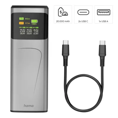 Power bank 20000 mAh Hama High Power 65W - grafitowy (VH028-15)