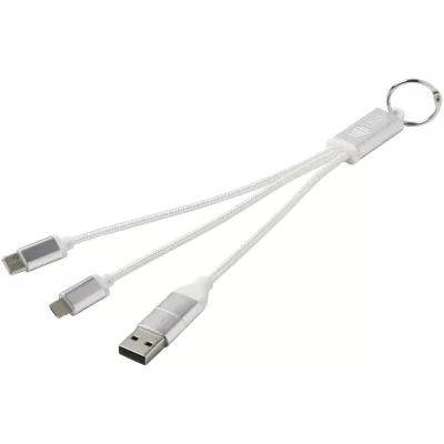 Metal kabel do ładowania 4 w 1 z aluminium z recyklingu z łańcuchem do kluczy - Srebrny (12438281)