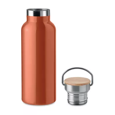 Termos dwuścienny z bambusową pokrywką 500 ml HELSINKI - Pomaranczowy (MO9431-10)
