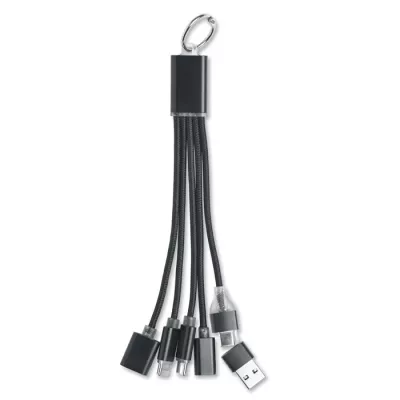 Brelok z kablem 3 w 1 i hubem USB aluminiowy HUBLUE - Czarny (MO3150-03)
