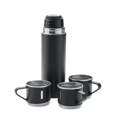 Termos dwuścienny 420 ml z 2 kubkami SHARM - Czarny (MO2116-03)