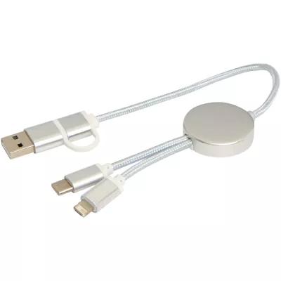 Alasia kabel do synchronizacji danych i szybkiego ładowania 5 w 1 27 W o długości 30 cm z tworzyw sztucznych i aluminium pochodzących z recyklingu - Srebrny (12442481)