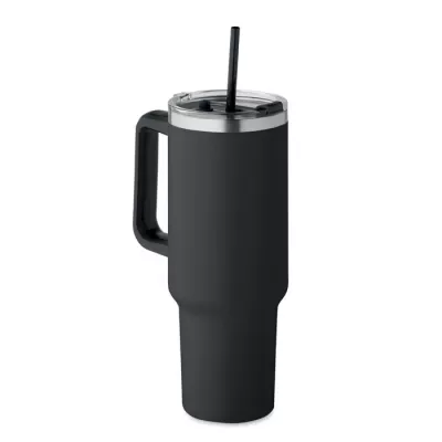 Kubek termiczny stalowy ze słomką 1200 ml SUMA - Czarny (MO2327-03)