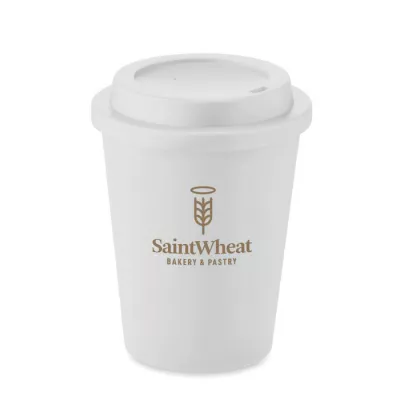 Kubek dwuścienny z PP z ustnikiem 300 ml NOLA - Bialy (MO6582-06)