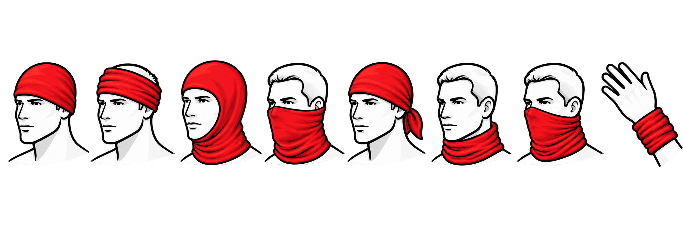 Sposoby noszenia komina wielofunkcyjnego - komin na szyję, opaska, bandana, czapka, kominiarka, ochrona twarzy, opaska na nadgarstek